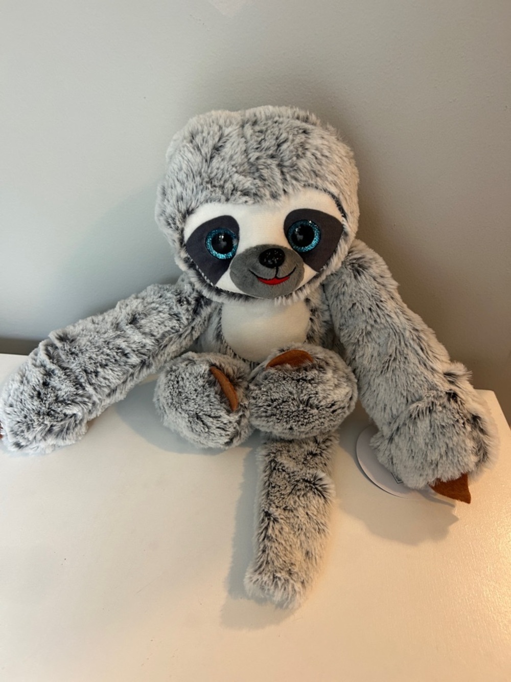 Cuddly Grey Sloth Plush Toy with Blue Eyes - Soft Stuffed Animal for Kids
